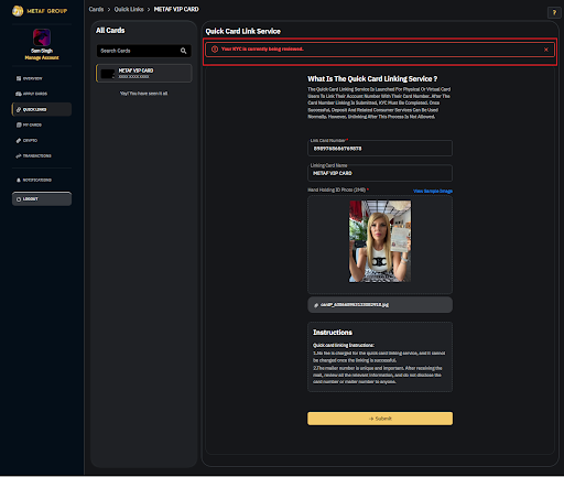 Your KYC is currently being reviewed screen